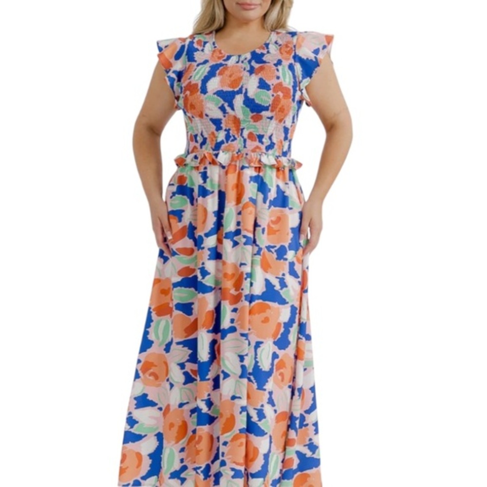 Soul of Curves SMOCK FLORAL MAXI DRESS